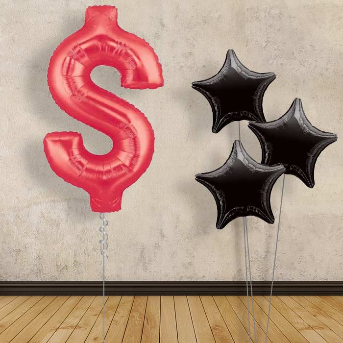 Dollar Sign Helium Balloon Bouquet Delivered in a Box - Plain Bouquet | Small Indoor Plants