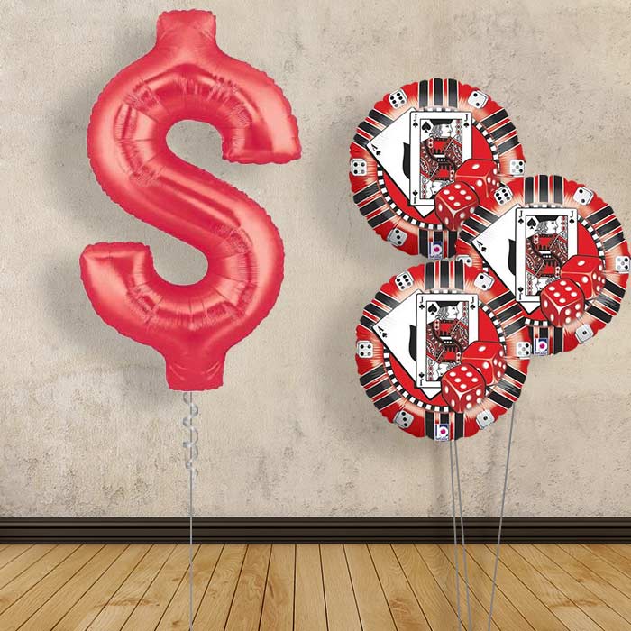 Dollar Sign Helium Balloon Bouquet Delivered in a Box - Themed Bouquet | Small Indoor Plants