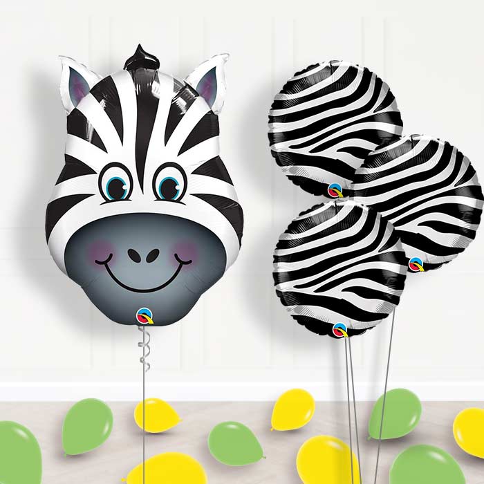 Zebra Head Inflated Helium Balloons Delivered - Themed Bouquet and Latex | Small Indoor Plants
