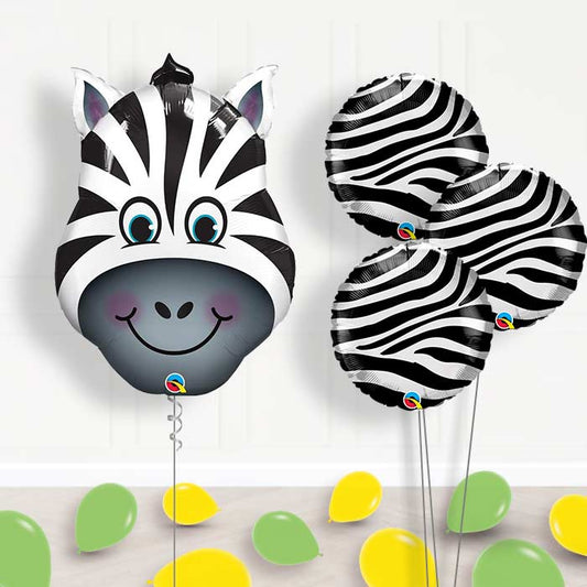 Zebra Head Inflated Helium Balloons Delivered - Themed Bouquet and Latex | Small Indoor Plants