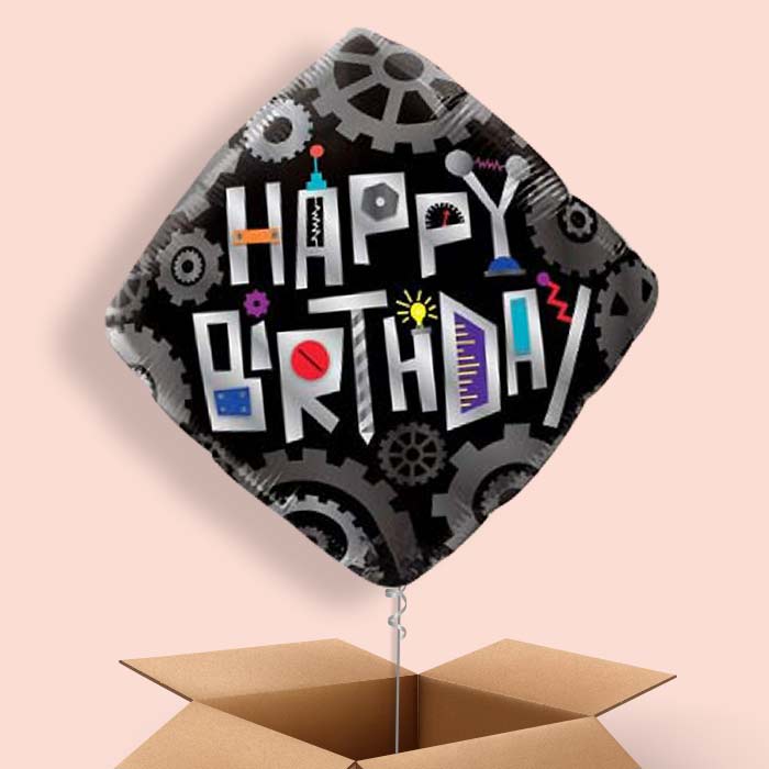 Happy Birthday Robot Cogwheels Balloon in a Box - 1 Balloon | Small Indoor Plants