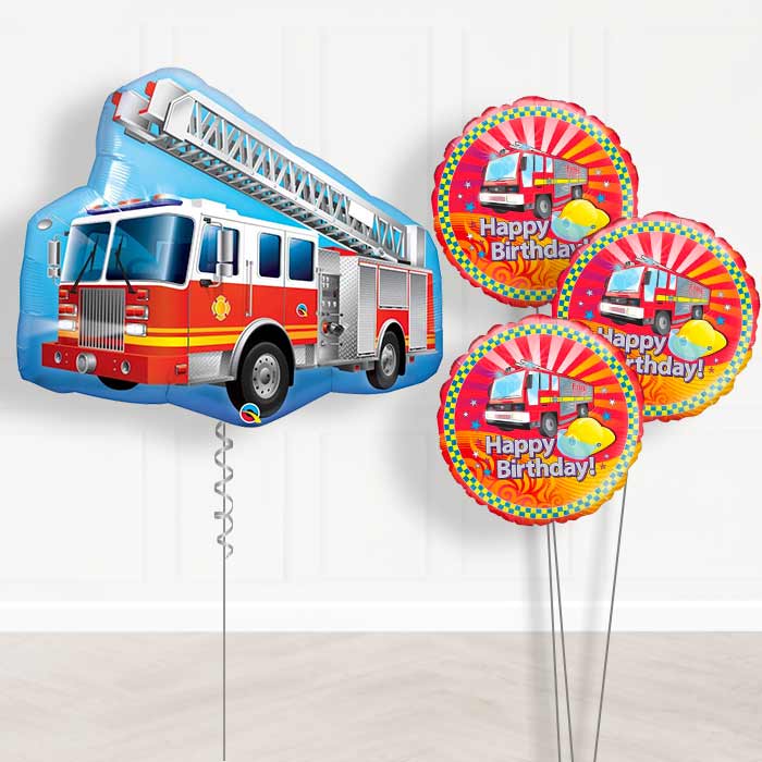 Fire Engine Inflated Helium Balloons Delivered - Themed Bouquet | Small Indoor Plants