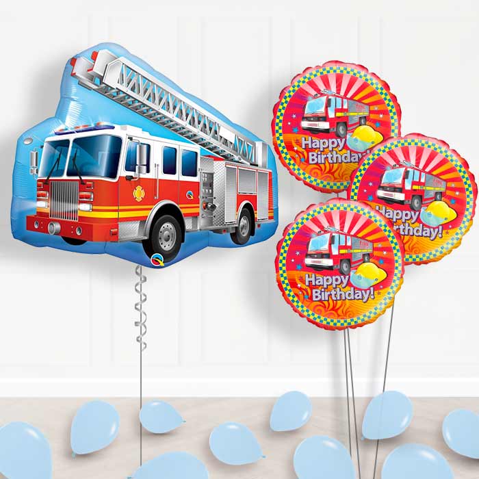 Fire Engine Inflated Helium Balloons Delivered - Themed Bouquet and Latex | Small Indoor Plants
