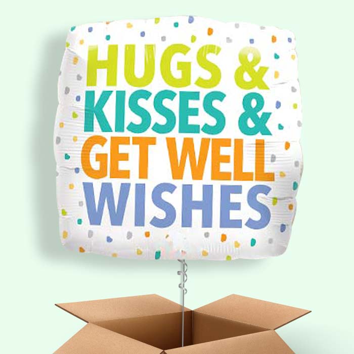 Hug Kisses Get Well Wishes Balloon in a Box - 1 Balloon | Small Indoor Plants