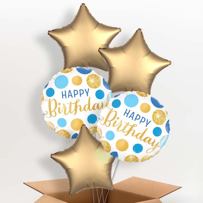Happy Birthday Blue and Gold Balloons in a Box! - 5 Balloon | Small Indoor Plants