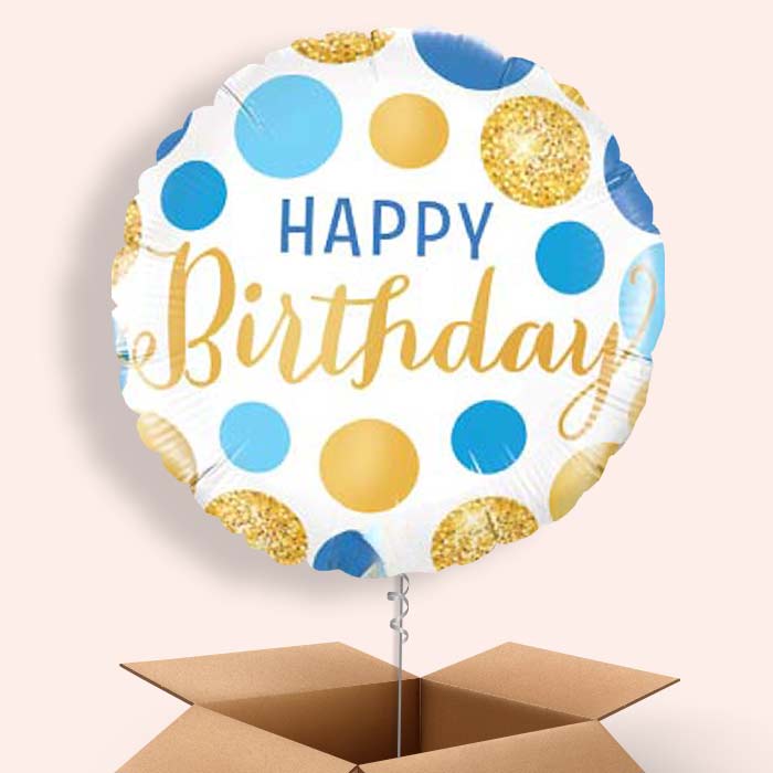 Happy Birthday Blue and Gold Balloons in a Box! - 1 Balloon | Small Indoor Plants