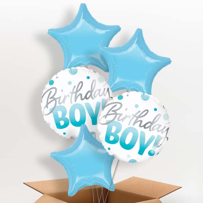 Blue Dot Birthday Boy Balloons in a BoxBoy Balloons in a Box - 5 Balloon | Small Indoor Plants