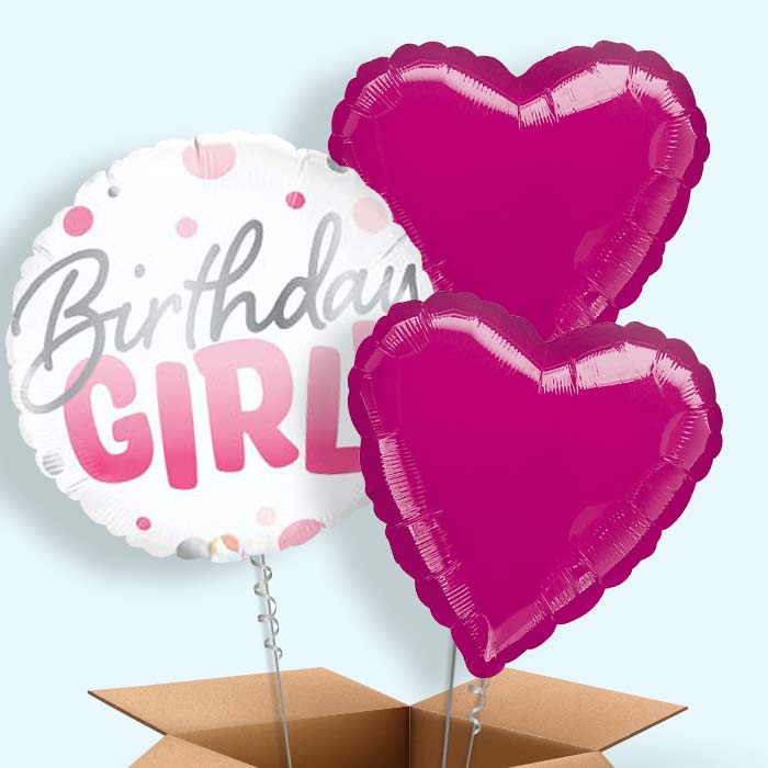 Birthday Girl Balloons in a Box - 3 Balloon | Small Indoor Plants