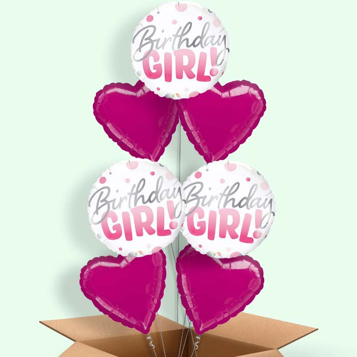 Birthday Girl Balloons in a Box - 7 Balloon | Small Indoor Plants