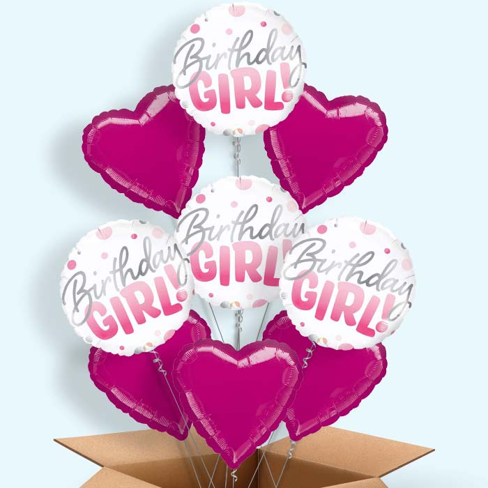 Birthday Girl Balloons in a Box - 9 Balloon | Small Indoor Plants