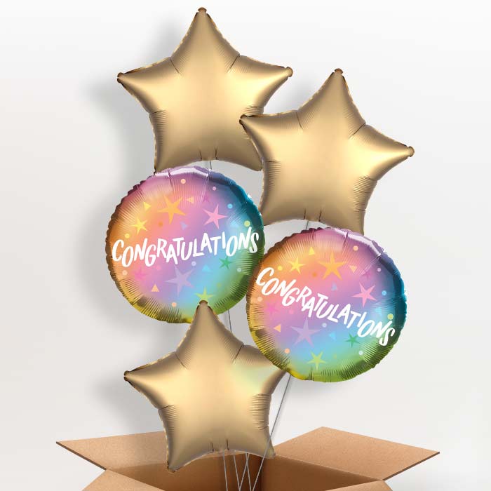 Congratulations Ombre Stars Balloon in a Box - 5 Balloon | Small Indoor Plants