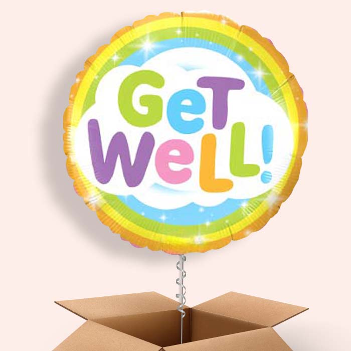 Get Well Soon Rainbow Balloon in a Box - 1 Balloon | Small Indoor Plants