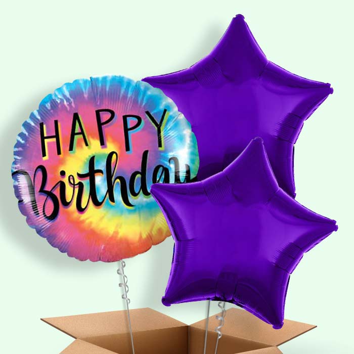 Tie Dye Happy Birthday Balloon in a Box - 3 Balloon | Small Indoor Plants