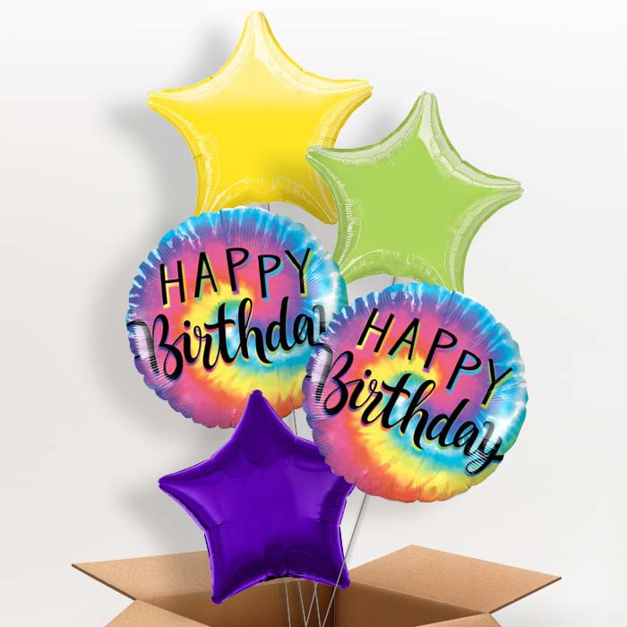 Tie Dye Happy Birthday Balloon in a Box - 5 Balloon | Small Indoor Plants