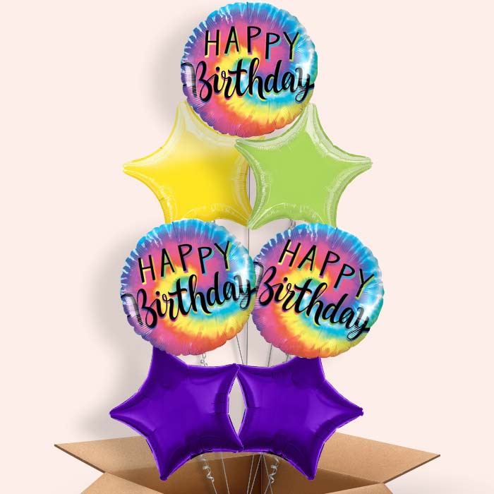 Tie Dye Happy Birthday Balloon in a Box - 7 Balloon | Small Indoor Plants