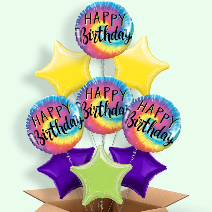 Tie Dye Happy Birthday Balloon in a Box - 9 Balloon | Small Indoor Plants