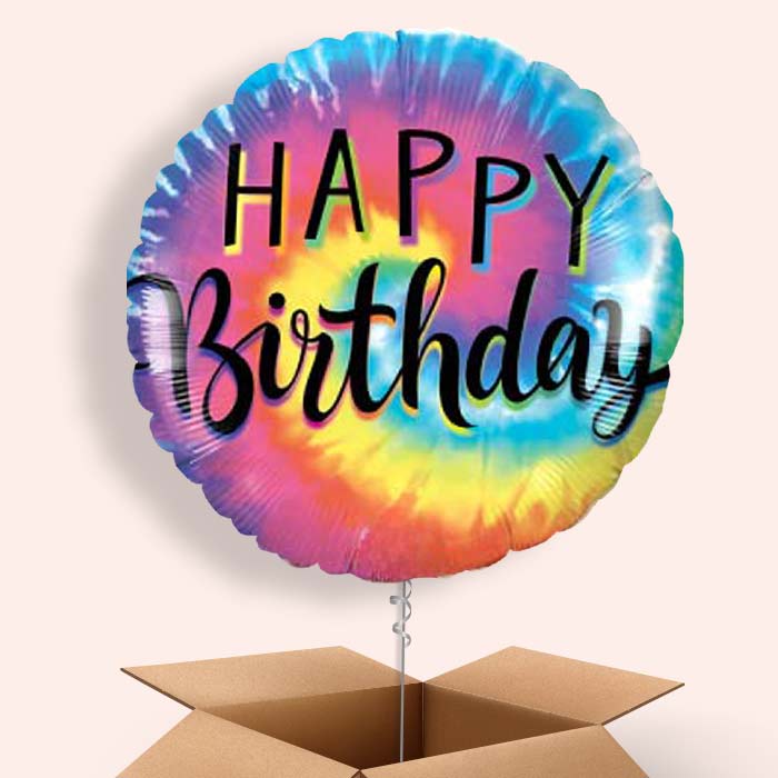 Tie Dye Happy Birthday Balloon in a Box - 1 Balloon | Small Indoor Plants