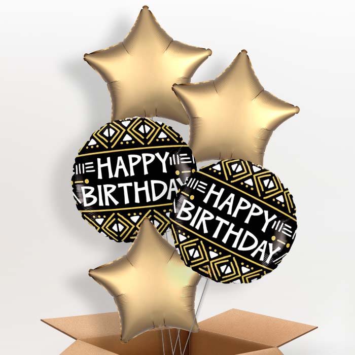 Mud Cloth Print Happy Birthday Balloon in a Box - 5 Balloon | Small Indoor Plants