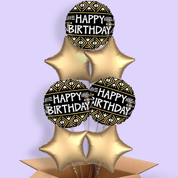 Mud Cloth Print Happy Birthday Balloon in a Box - 7 Balloon | Small Indoor Plants