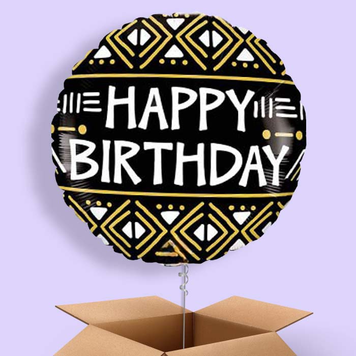Mud Cloth Print Happy Birthday Balloon in a Box - 1 Balloon | Small Indoor Plants