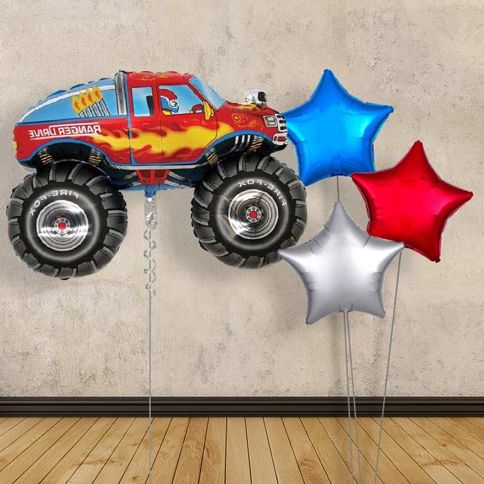 Monster Truck Balloon Bouquet Delivered in a Box - Plain Bouquet | Small Indoor Plants