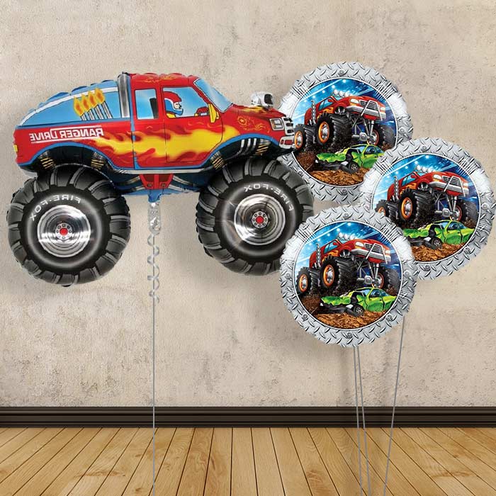 Monster Truck Balloon Bouquet Delivered in a Box - Themed Bouquet | Small Indoor Plants