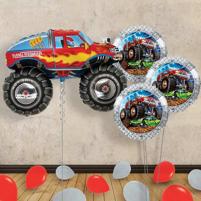 Monster Truck Balloon Bouquet Delivered in a Box - Themed Bouquet and Latex | Small Indoor Plants