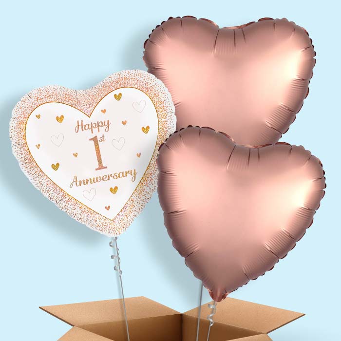Rose Gold Happy 1st Anniversary Foil Balloon in a Box - 3 Balloon | Small Indoor Plants
