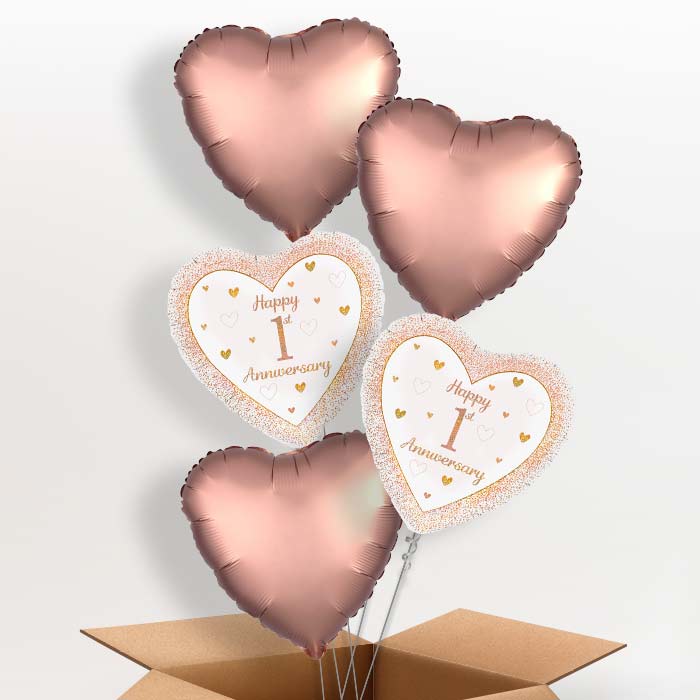 Rose Gold Happy 1st Anniversary Foil Balloon in a Box - 5 Balloon | Small Indoor Plants