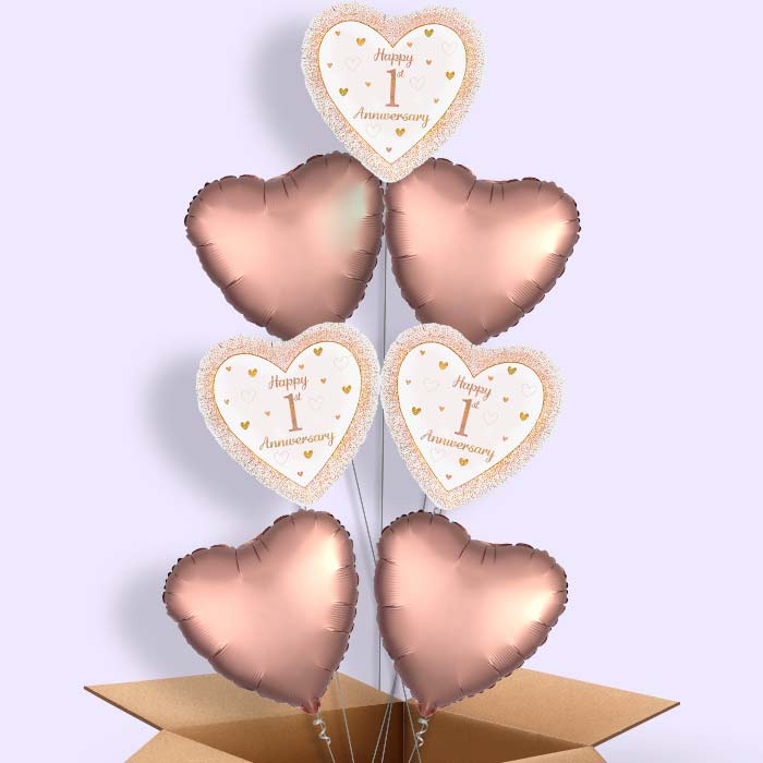 Rose Gold Happy 1st Anniversary Foil Balloon in a Box - 7 Balloon | Small Indoor Plants
