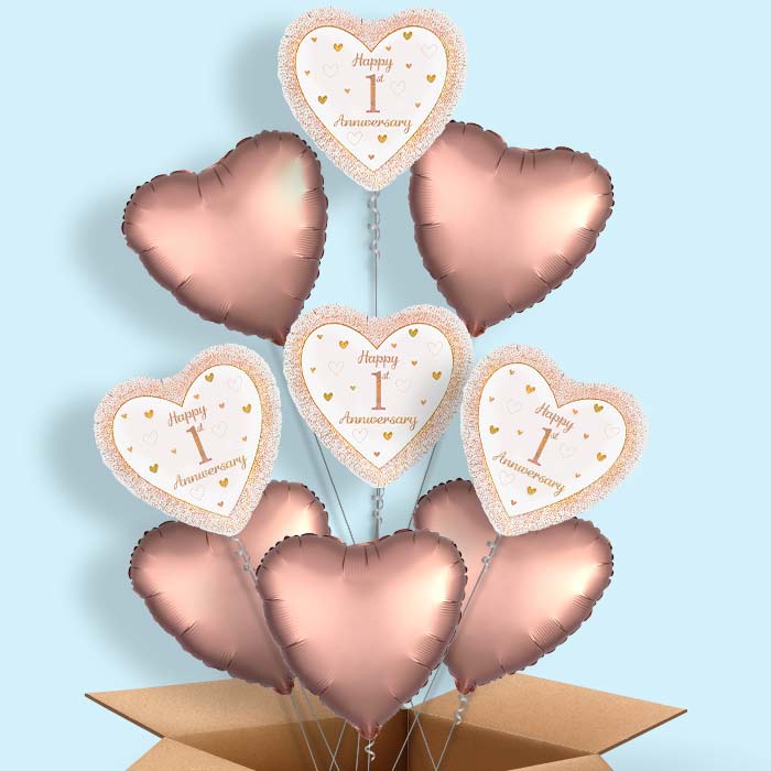Rose Gold Happy 1st Anniversary Foil Balloon in a Box - 9 Balloon | Small Indoor Plants