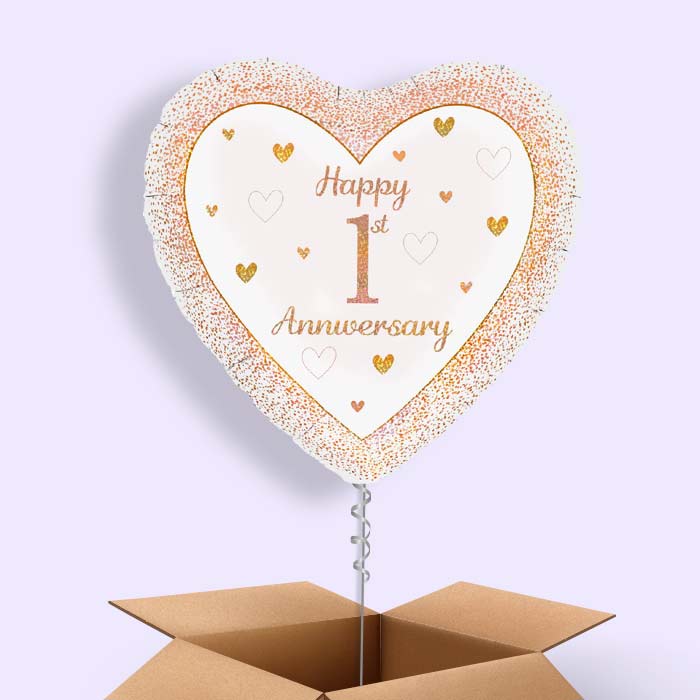 Rose Gold Happy 1st Anniversary Foil Balloon in a Box - 1 Balloon | Small Indoor Plants