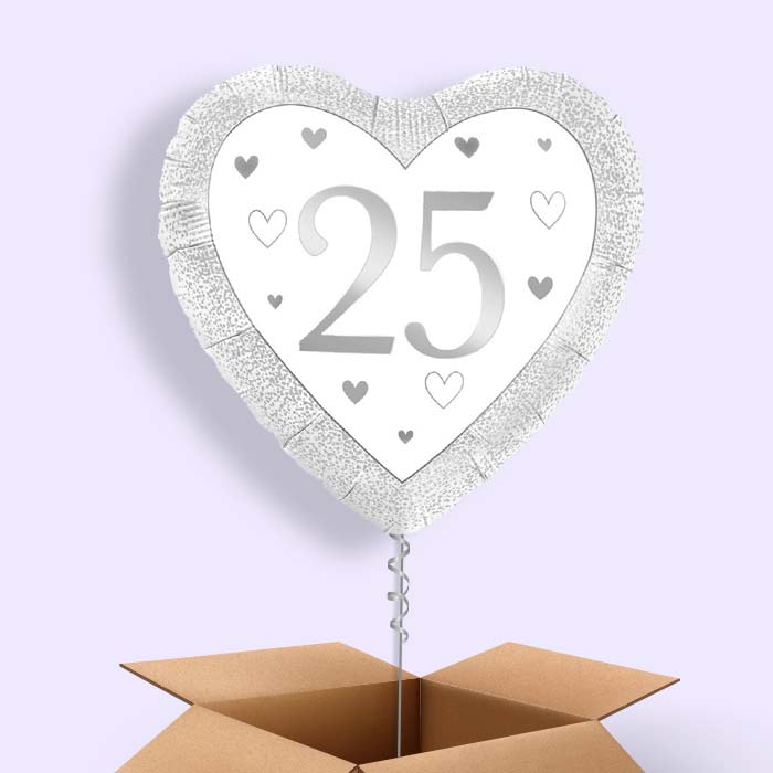 Silver Happy 25th Anniversary Heart Foil Balloon in a Box - 1 Balloon | Small Indoor Plants