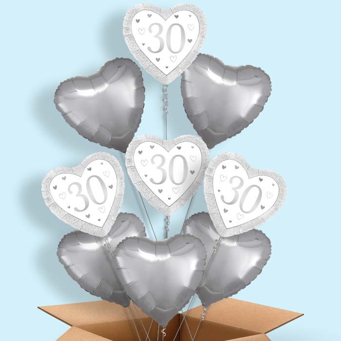 Silver Happy 30th Anniversary Heart Foil Balloon in a Box - 9 Balloon | Small Indoor Plants