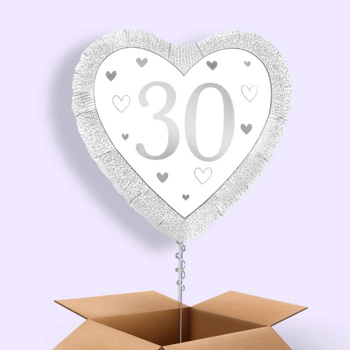 Silver Happy 30th Anniversary Heart Foil Balloon in a Box - 1 Balloon | Small Indoor Plants