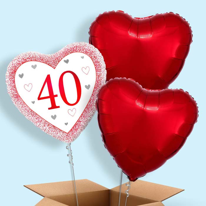 Ruby Happy 40th Anniversary Heart Foil Balloon in a Box - 3 Balloon | Small Indoor Plants