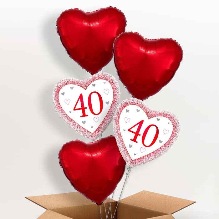 Ruby Happy 40th Anniversary Heart Foil Balloon in a Box - 5 Balloon | Small Indoor Plants