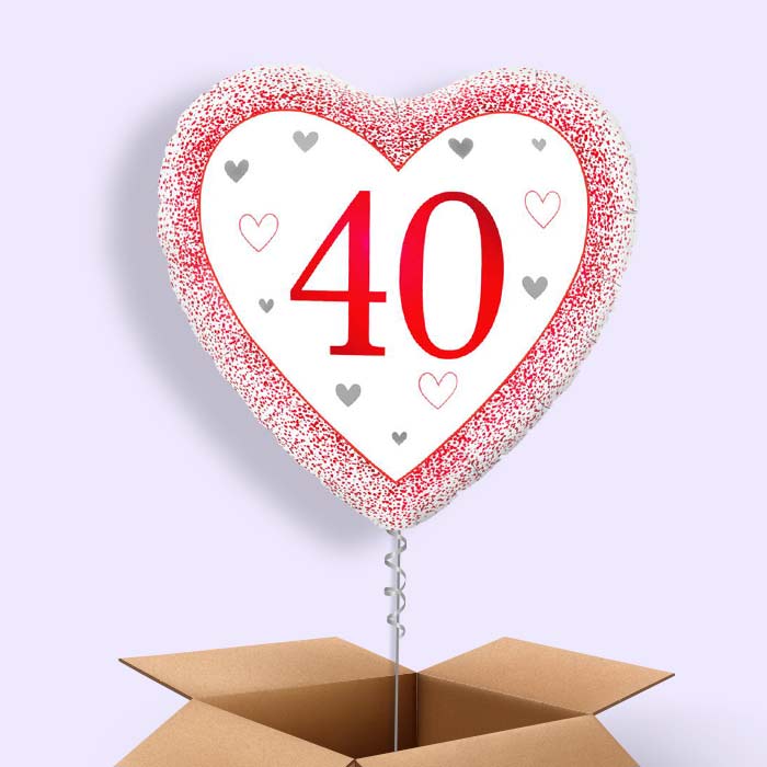 Ruby Happy 40th Anniversary Heart Foil Balloon in a Box - 1 Balloon | Small Indoor Plants