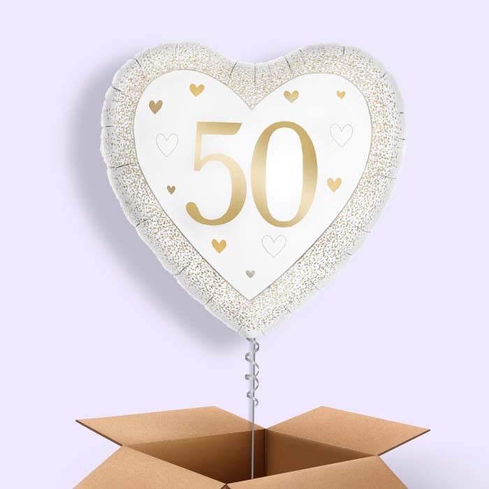 Gold Happy 50th Anniversary Heart Foil Balloon in a Box - 1 Balloon | Small Indoor Plants
