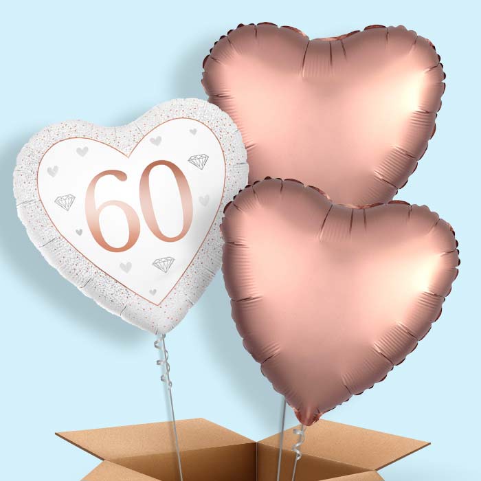 Diamond Happy 60th Anniversary Heart Foil Balloon in a Box - 3 Balloon | Small Indoor Plants
