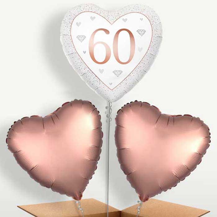 Diamond Happy 60th Anniversary Heart Trio Balloon Bunch | Small Indoor Plants