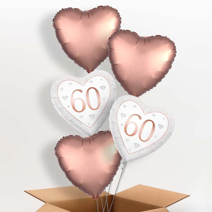 Diamond Happy 60th Anniversary Heart Foil Balloon in a Box - 5 Balloon | Small Indoor Plants