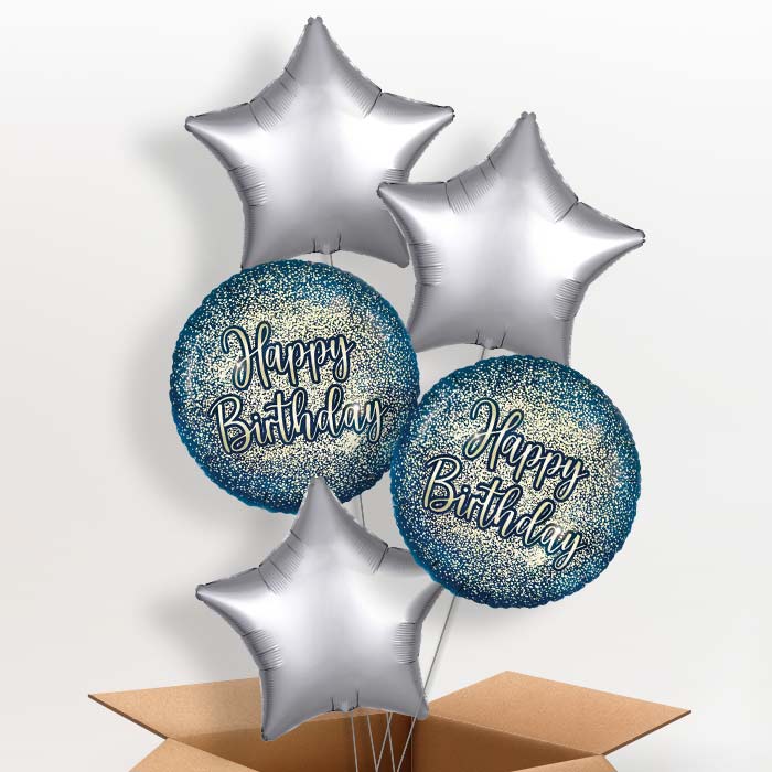 Navy and Gold Happy Birthday Foil Balloon in a Box - 5 Balloon | Small Indoor Plants