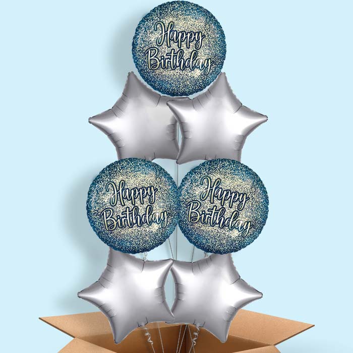 Navy and Gold Happy Birthday Foil Balloon in a Box - 7 Balloon | Small Indoor Plants