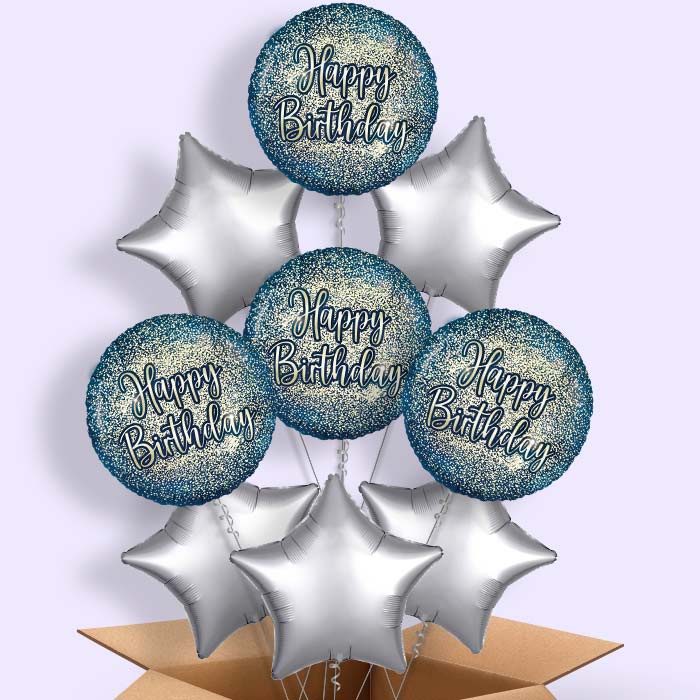 Navy and Gold Happy Birthday Foil Balloon in a Box - 9 Balloon | Small Indoor Plants