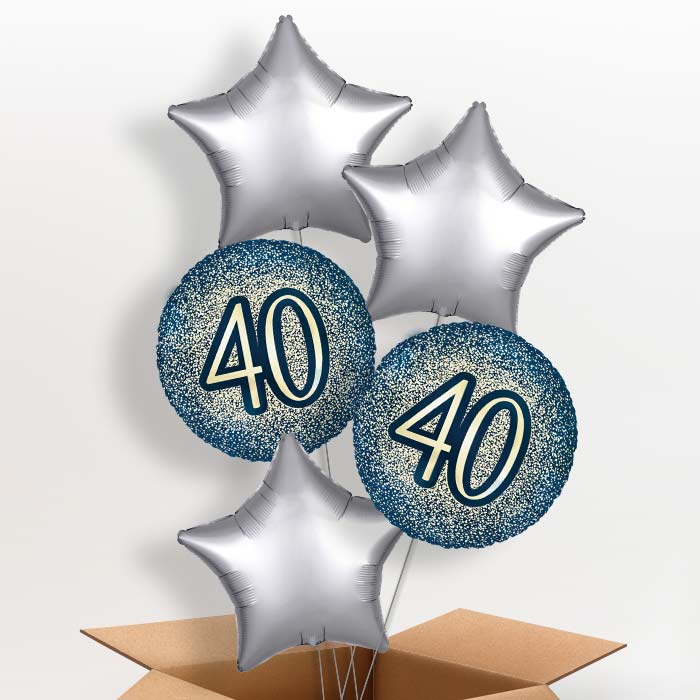 Navy and Gold 40th Birthday Foil Balloon in a Box - 5 Balloon | Small Indoor Plants
