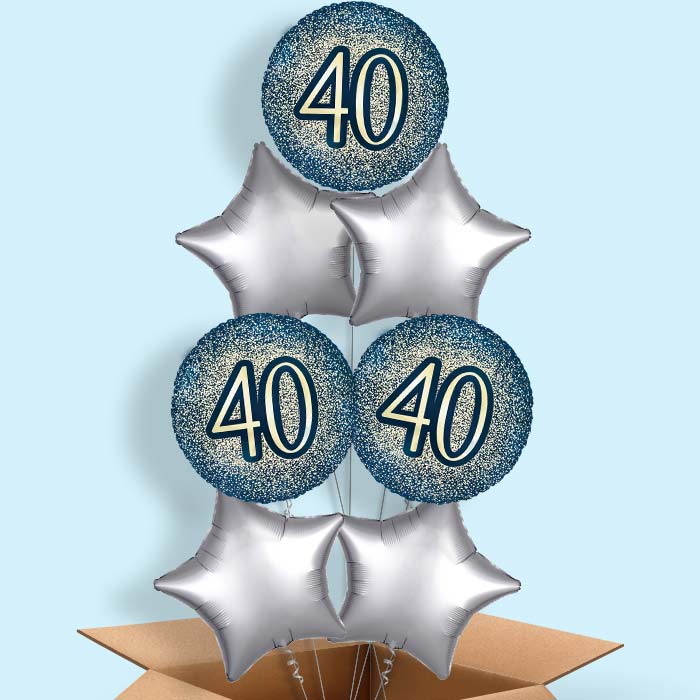 Navy and Gold 40th Birthday Foil Balloon in a Box - 7 Balloon | Small Indoor Plants