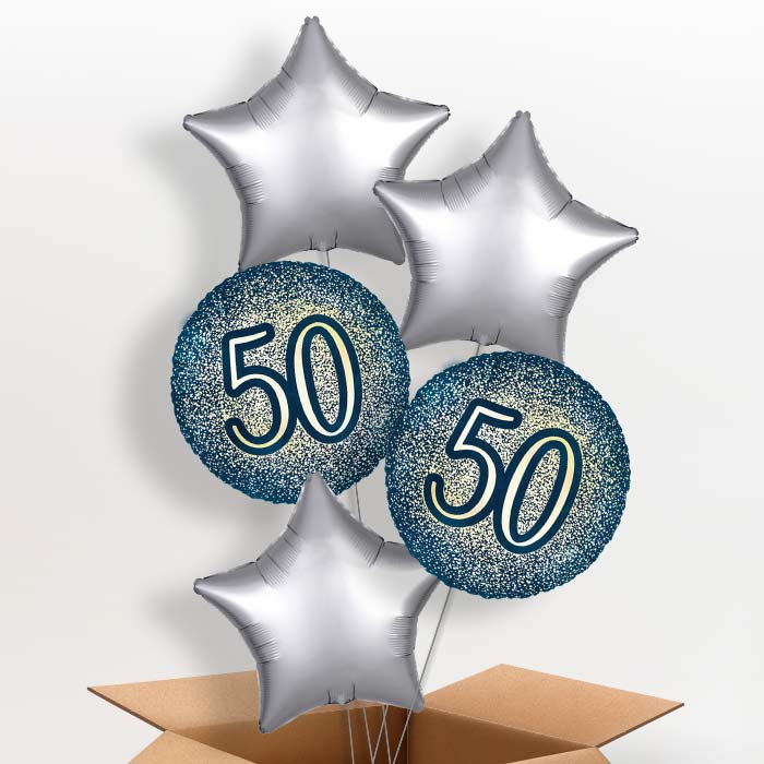 Navy and Gold 50th Birthday Foil Balloon in a Box