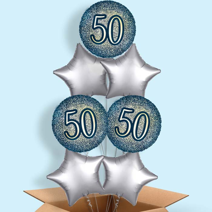 Navy and Gold 50th Birthday Foil Balloon in a Box