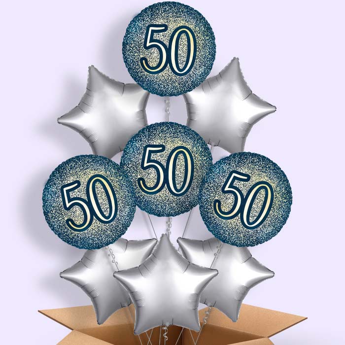Navy and Gold 50th Birthday Foil Balloon in a Box
